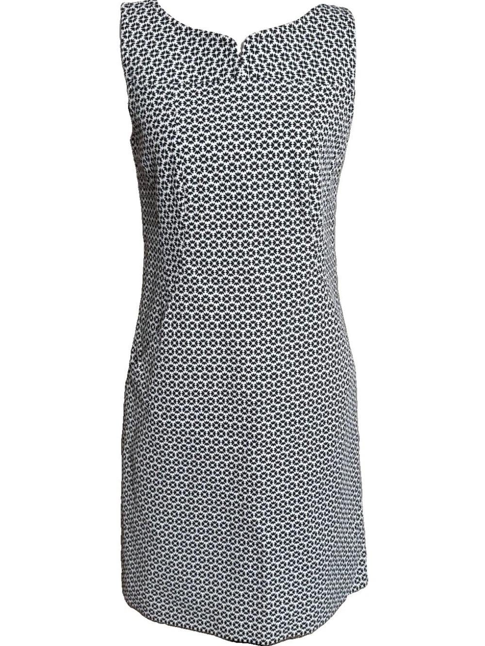 Brooks Brothers Sleeveless Shift Dress 4 Black White Geometric Split Neck Pocket